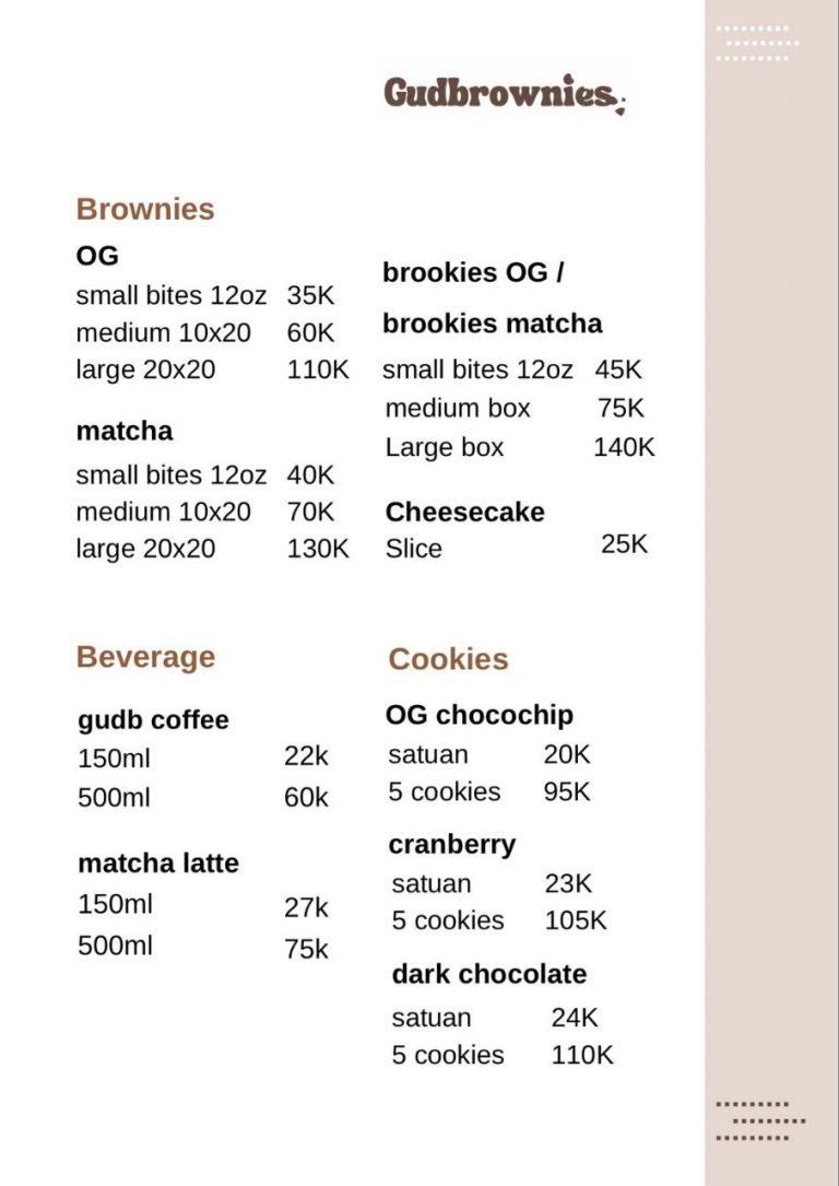 menu gudbrownies